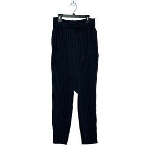 Express black white pinstripes high waist belted pants size 2